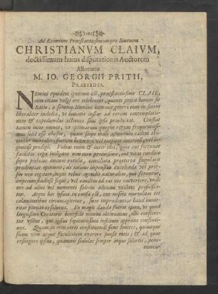 Ad Eximium Praestantissimumque Iuvenem Christianum Claium, [...]