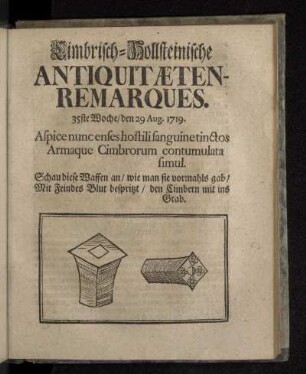 Cimbrisch-Hollsteinische Antiquitæten-Remarques. 35ste Woche/ den 29 Aug. 1719.
