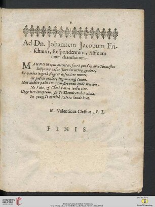 Ad Dn. Johannem Jacobum Frischium [...]