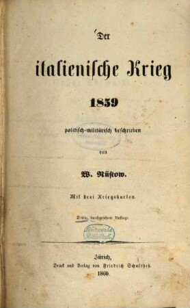 Der italienische Krieg 1859 politisch-militärisch beschrieben