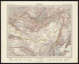 Bl. 75: Mongolei, 1944 : Bl. 75 : Mongolei : (Mongolie, Mongolia) / Leitung: H. Haack. - 10. Aufl. / Hundertjahr-Ausg. ; 1944, 11. - 1:7 500 000. - Gotha : Perthes , 1944. - 1 Kt. : mehrfarb. ; 42 x 33 cm. - Aus: Stielers Handatlas, [Bl.] 75