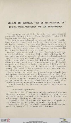 Verslag der Commissie voor de vervaardiging en ruiling van reproductiën van kunstvoorwerpen