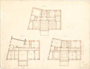 Reiffenstuel, Michael; Gebäudeentwürfe - Grundriss Souterrain, Grundriss EG, Grundriss 1. OG