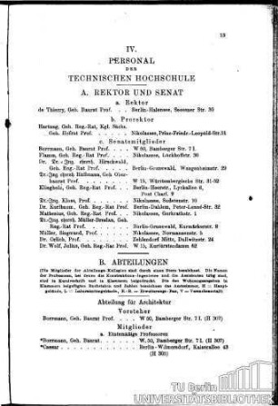IV. Personal der Technischen Hochschule