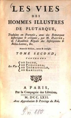 Les Vies des Hommes Illustres de Plutarque, 2. Solon, Publicola, Themistocle, Camillus