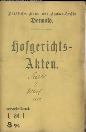 Schild, Bartold gegen Mentze Uthof - Schuldforderung