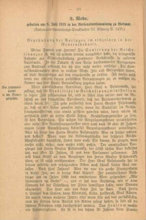 2. Rede, gehalten am 9. Juli 1919 in der Nationalversammlung zu Weimar