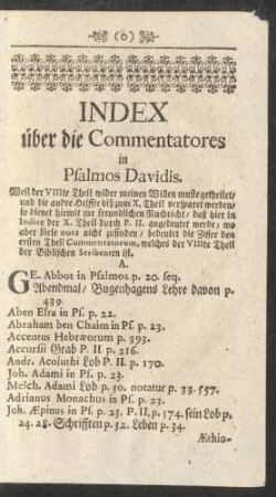 Index über die Commentatores in Psalmos Davidis
