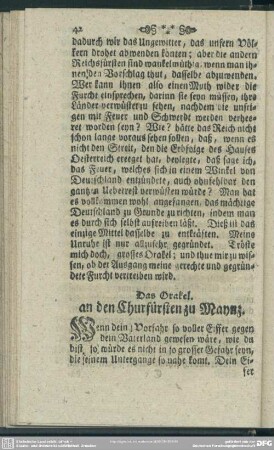 Das Orakel an den Churfürsten zu Maynz