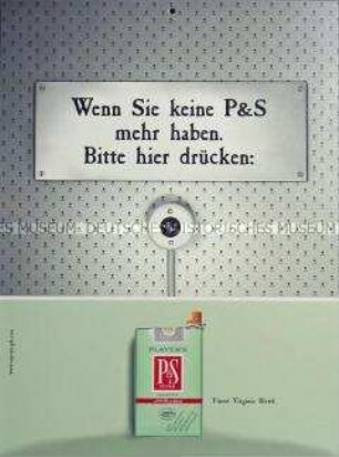 Werbeschild (doppelseitig) für "Player's P und S"-Zigaretten