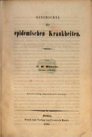 Lehrbuch der Geschichte der Medicin und der epidemischen Krankheiten, 2. Geschichte der epidemischen Krankheiten