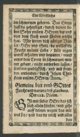 Gemeine bitt umb Gottes Forcht und narung deß glaubens.