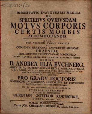 Diss. inaug. med. de speciebus quibusdam motus corporis certis morbis accommodandis