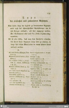 Taxe der einfachen und zubereiteten Arzneyen