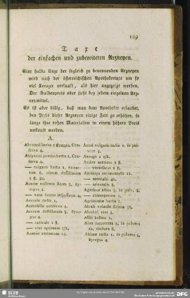 Taxe der einfachen und zubereiteten Arzneyen