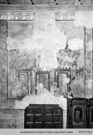 Ausmalung mit Bildern zur Kirche der Endzeit : Szenen der Apokalypse : Apokalypse: Einsturz Babylons; das Gottesvolk verlässt die Stadt