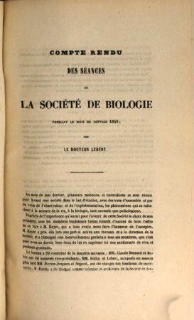 Comptes rendus des séances de la Société de Biologie et de ses filiales. 1. 1849. - 1850