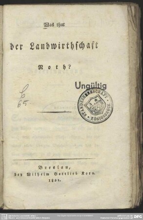 Was thut der Landwirthschaft noth?