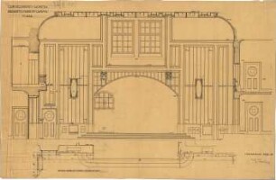 Fischer, Theodor; Worms; Cornelianum - Ostwand im Saal (Grundriss, Ansicht m. Schnitt)