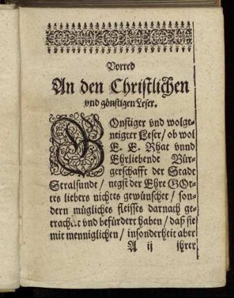 Vorred An den Christlichen und gönstigen Leser.