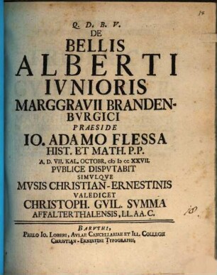 De bellis Alberti ivnioris, Marggravii Brandenbvrgici