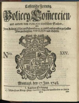 Nro. XXV, Montags, den 17. Jun. 1748