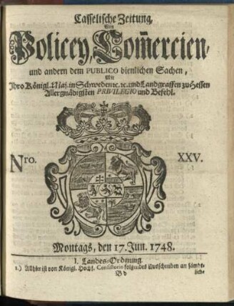 Nro. XXV, Montags, den 17. Jun. 1748
