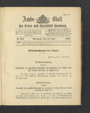 No.162, Mittwoch, den 16. Juli 1919