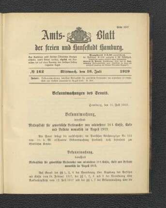 No.162, Mittwoch, den 16. Juli 1919