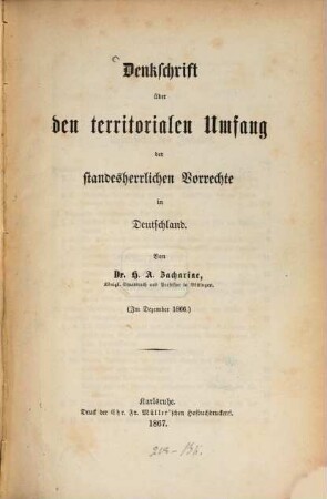 Denkschrift über den territorialen Umfang der standesherrlichen Vorrechte in Deutschland