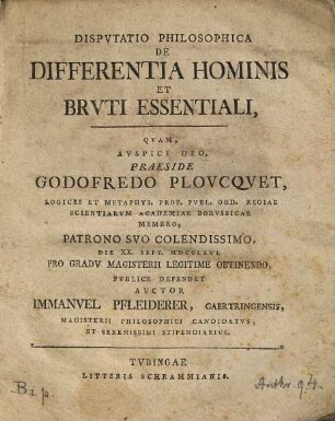 Disputatio philosophica de differentia hominis et bruti essentiali
