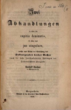 Zwei Abhandlungen : 1, über die capitis diminutio 2, über das jus singulare