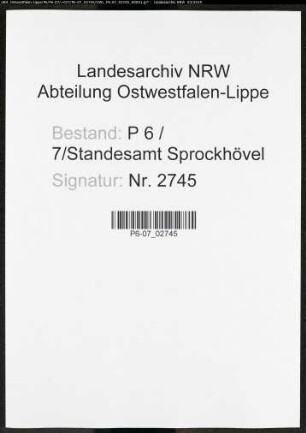 Sterberegister Standesamt Sprockhövel