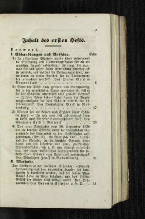 Inhalt des ersten Hefts