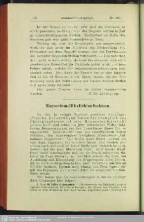 Magnesium-Blitzlichtaufnahmen