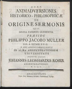 Animadversiones Historico-Philosophicæ De Origine Sermonis