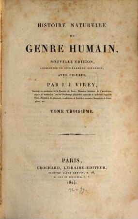 Histoire naturelle du genre humain. 3