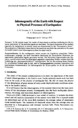 Inhomogeneity of the earth with respect to physical processes of earthquakes