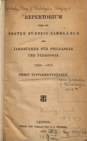 Neue Jahrbücher für Philologie und Pädagogik. [112, a]