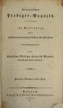 Evangelisches Prediger-Magazin. 2,1. 1831
