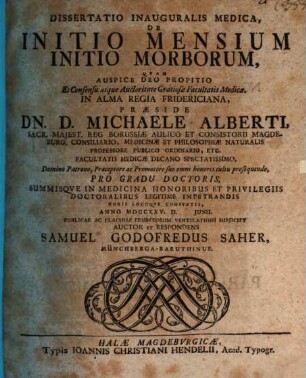 Dissertatio Inauguralis Medica, De Initio Mensium Initio Morborum