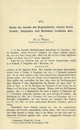 XVI. Ueber die Anzahl der Kegelschnitte, welche durch Punkte, Tangenten und Normalen bestimmt sind.