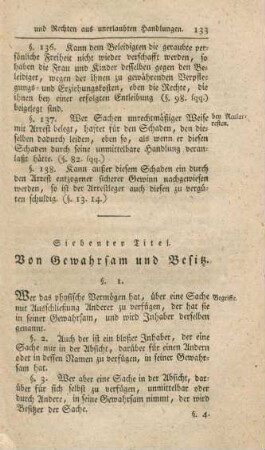 Siebenter Titel. Von Gewahrsam und Besitz
