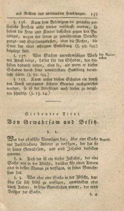 Siebenter Titel. Von Gewahrsam und Besitz