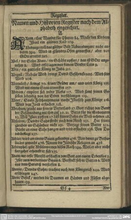 Namen und Historien Register nach dem Alphabeth eingerichtet
