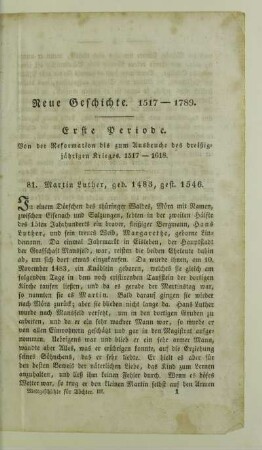 Erste Periode. Von der Reformation bis zum Ausbruche des dreißigjaehrigen Krieges. 1517-1618