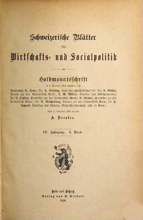Schweizerische Blätter für Wirtschafts- und Sozialpolitik : Halbmonatsschr. 4. 1896