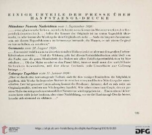 Einige Urteile der Presse über Hanfstaengl-Drucke