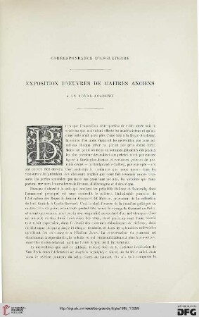 2. Pér. 31.1885: Exposition d'oeuvres de maîtres anciens à la Royal-Academy : correspondance d'angleterre