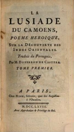 La Lusiade Du Camoens : Poème Héroïque, Sur La Découverte Des Indes Orientales, 1